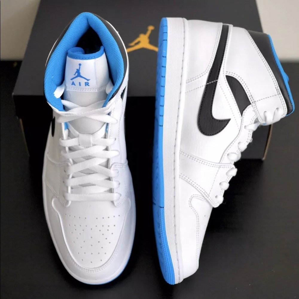 Nike Air Jordan 1 Mid Men’s White/Laser Blue-Black - Picture 3 of 12